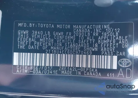 2013 Toyota Corolla S from USA, damaged, VIN 2T1BU4EE6DC970469